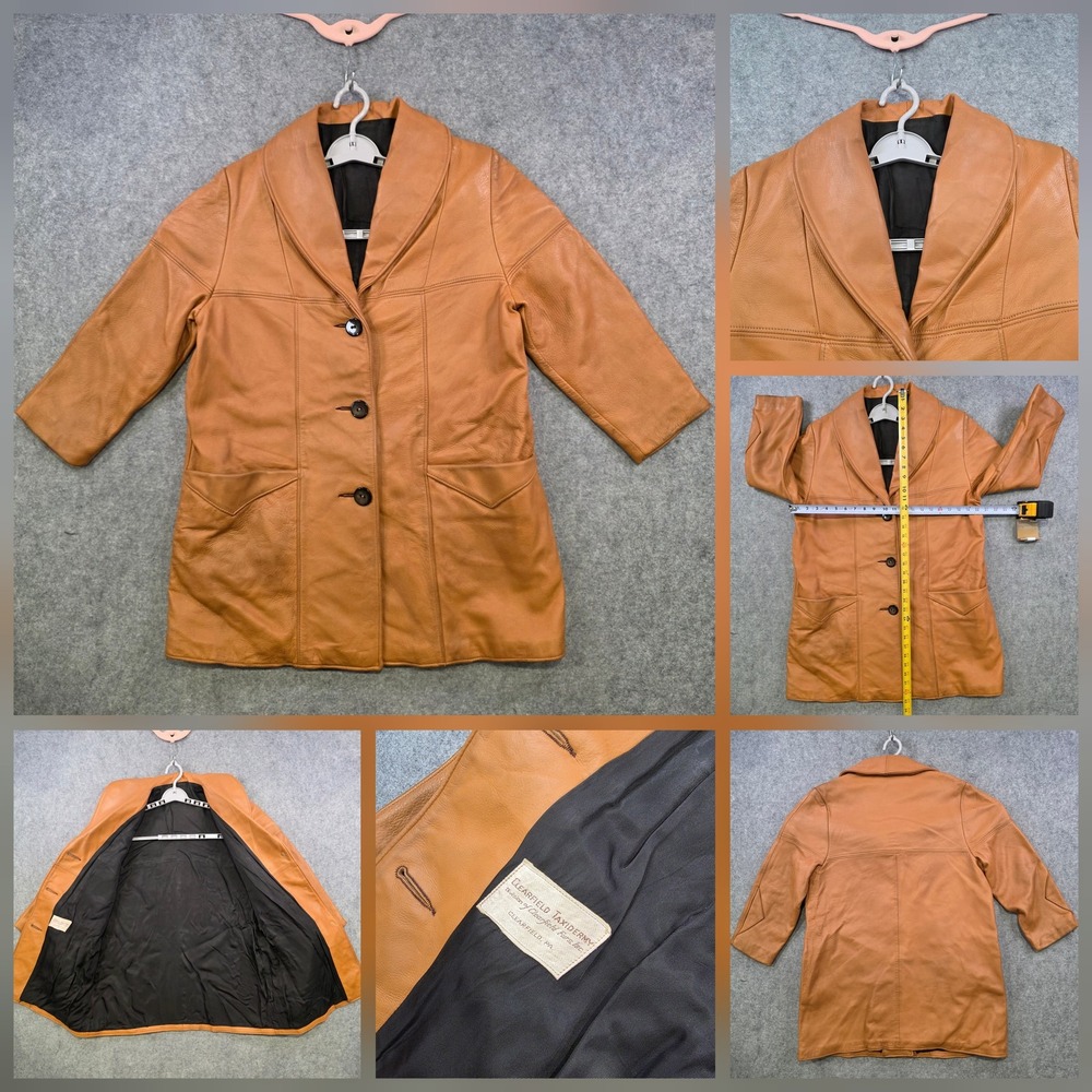 Vintage Clearfield Tannery Coat Womens Medium Brown Leather 3/4 Sleeve Overcoat